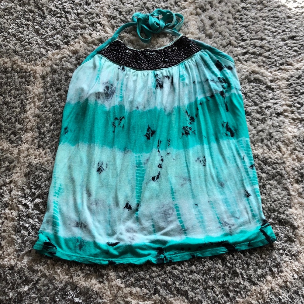 Beaded tie die halter top